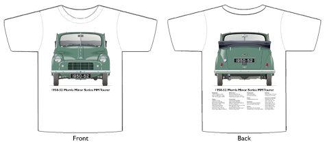 Morris Minor Tourer Series MM 1950-52 T-shirt Front & Back